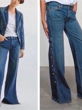 Nili Lotan x Target High Rise Side Snap Wide Leg Jeans Medium Wash 4